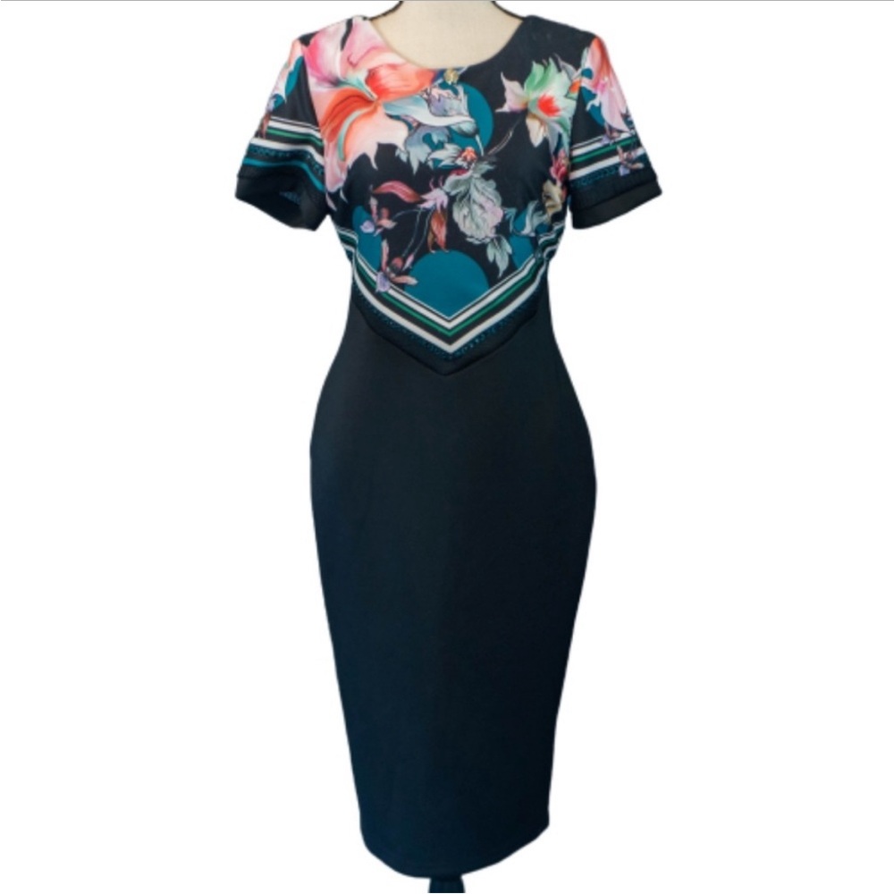 Roberto Cavalli Black Floral Scuba Sheath Dress